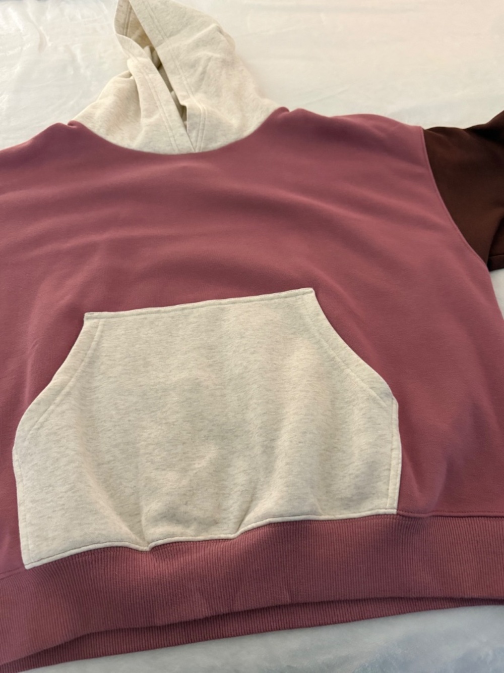 Fabletics Colorblock Pullover Hoodie Sweatshirt Mauve Brown Oatmeal Size XL NWOT - Picture 13 of 16